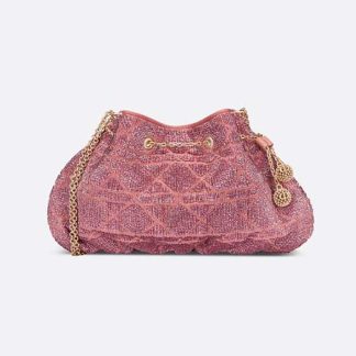 Dior Women Dior Dream Bucket Bag Ethereal Pink Cannage Cotton with Bead Embroidery
