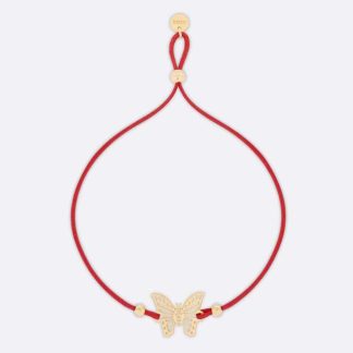 Dior Women Diorelita Bracelet Gold-Finish Metal and Red Cotton