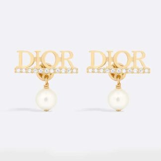 Dior Women Dio(r)evolution Earrings Gold-Finish Metal with White Resin Pearls and Silver-Tone Crystals