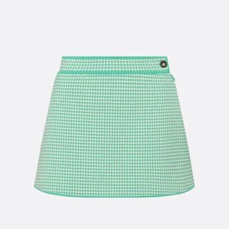 Dior Women Dioriviera Flared Miniskirt White and Aquamarina Houndstooth Technical Knit