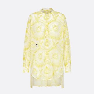 Dior Women Dioriviera Long Blouse White and Lemon Yellow Cotton Muslin