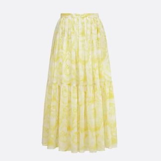 Dior Women Dioriviera Mid-Length Skirt White and Lemon Yellow Cotton Muslin
