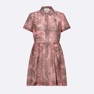 Dior Women Dioriviera Short Dress Pink and Gray Cotton Muslin