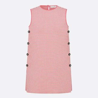 Dior Women Dioriviera Short Straight Dress White and Candy Pink Houndstooth Technical Knit