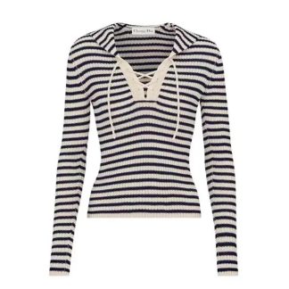 Dior Women Dioriviera Sweater Ecru Cotton Ribbed Knit 444S64AM789