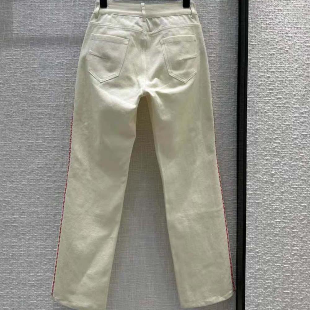 Dior Women Embroidered Fitted Jeans White Cotton Denim and Coral-Colored Beads - Image 3