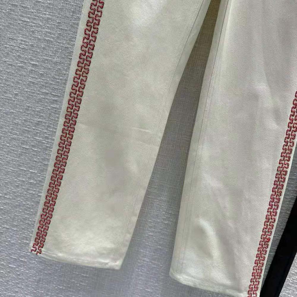 Dior Women Embroidered Fitted Jeans White Cotton Denim and Coral-Colored Beads - Image 8