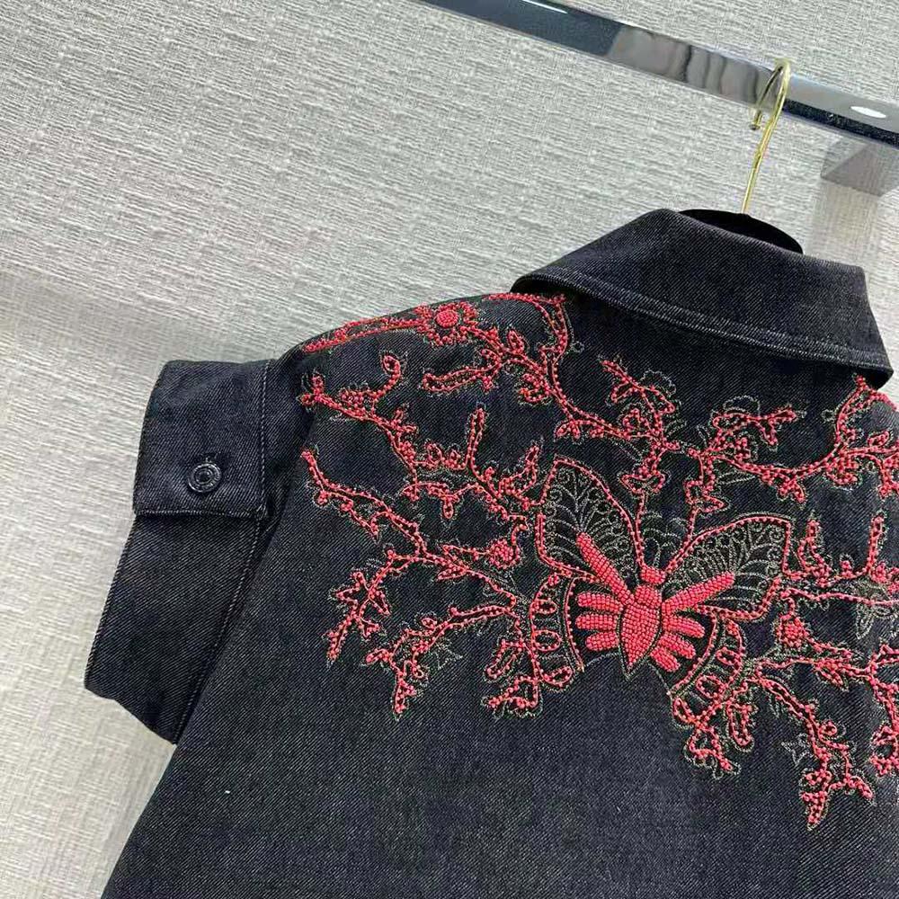 Dior Women Embroidered Jacket Black Cotton Denim and Coral-Colored Beads - Image 6
