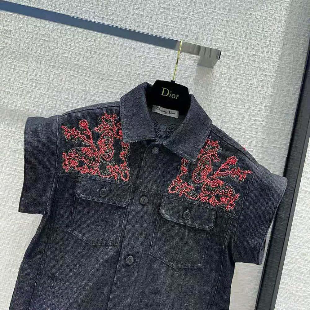 Dior Women Embroidered Jacket Black Cotton Denim and Coral-Colored Beads - Image 4