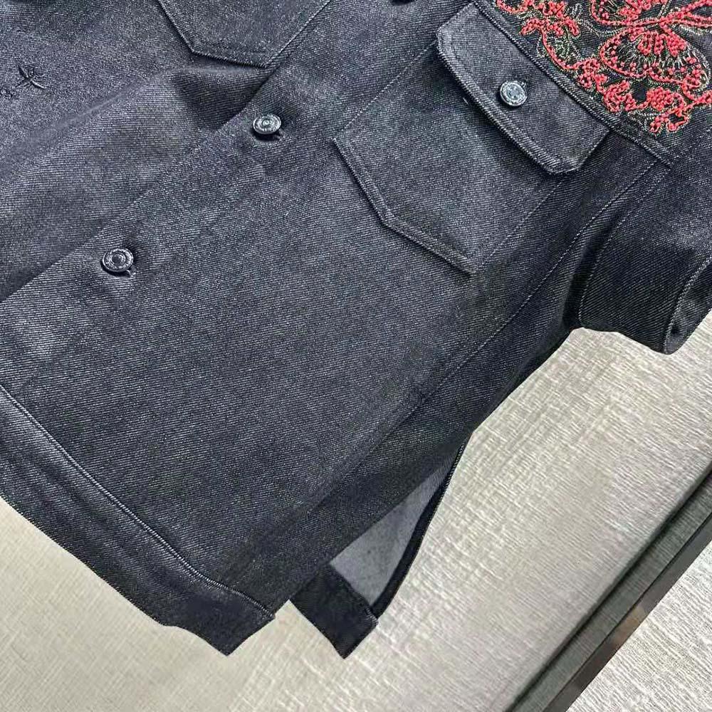 Dior Women Embroidered Jacket Black Cotton Denim and Coral-Colored Beads - Image 8