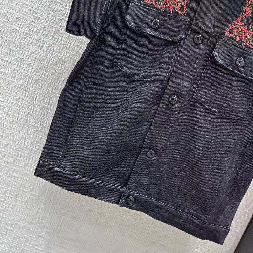 Dior Women Embroidered Jacket Black Cotton Denim and Coral-Colored Beads - Image 7