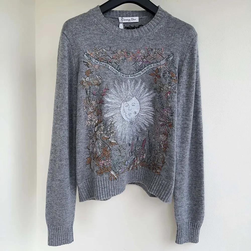 Dior Women Embroidered Sweater Gray Cashmere Knit with Multicolor Dior 4 Saisons Hiver Motif - Image 2