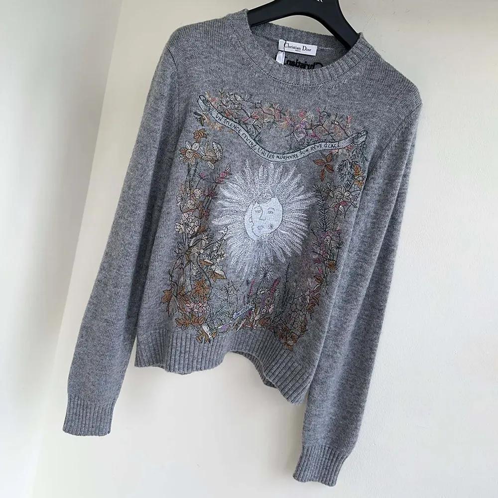 Dior Women Embroidered Sweater Gray Cashmere Knit with Multicolor Dior 4 Saisons Hiver Motif - Image 4