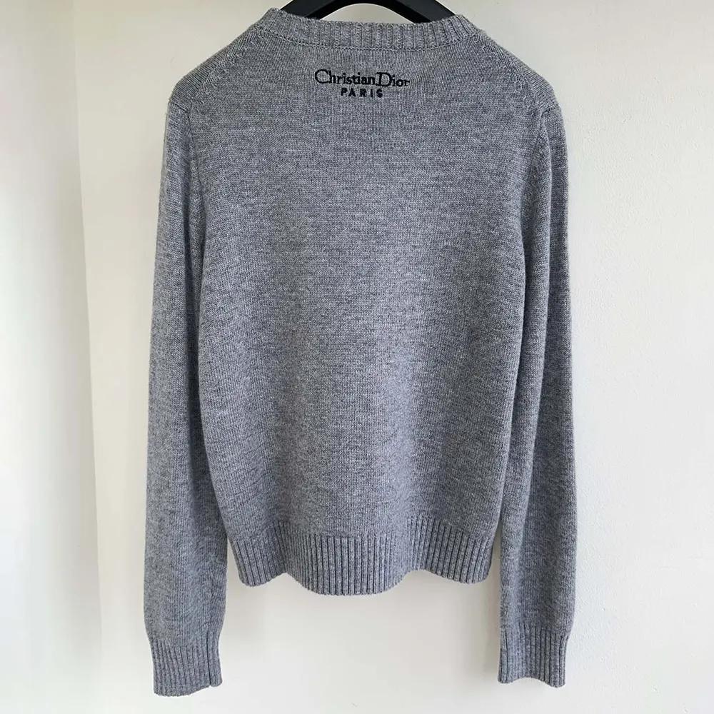 Dior Women Embroidered Sweater Gray Cashmere Knit with Multicolor Dior 4 Saisons Hiver Motif - Image 3