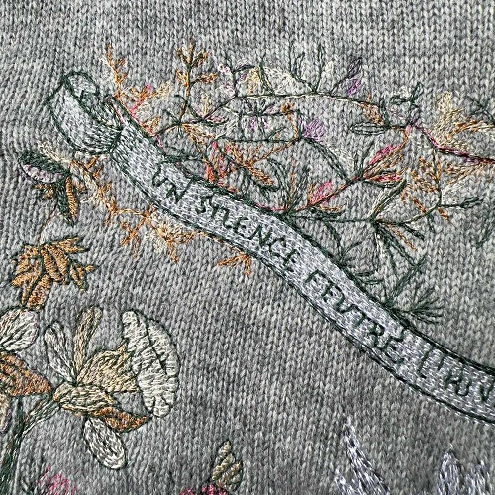 Dior Women Embroidered Sweater Gray Cashmere Knit with Multicolor Dior 4 Saisons Hiver Motif - Image 7