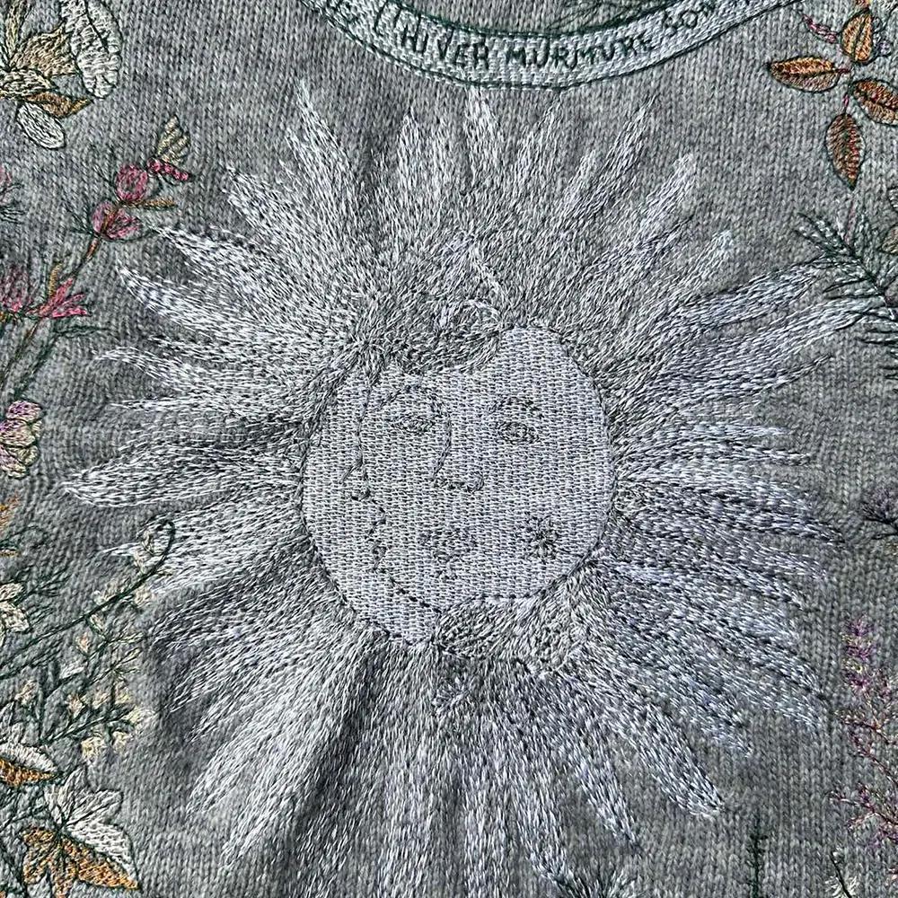 Dior Women Embroidered Sweater Gray Cashmere Knit with Multicolor Dior 4 Saisons Hiver Motif - Image 6