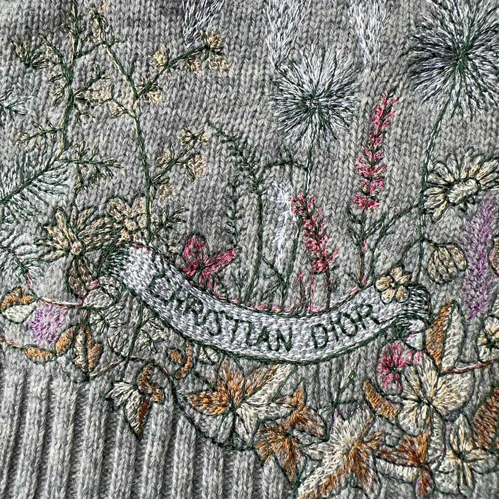 Dior Women Embroidered Sweater Gray Cashmere Knit with Multicolor Dior 4 Saisons Hiver Motif - Image 5