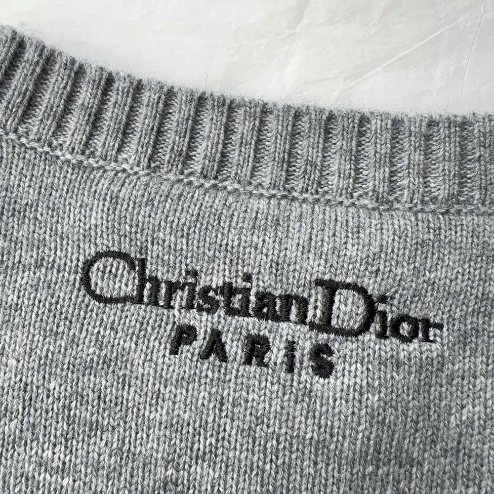 Dior Women Embroidered Sweater Gray Cashmere Knit with Multicolor Dior 4 Saisons Hiver Motif - Image 8