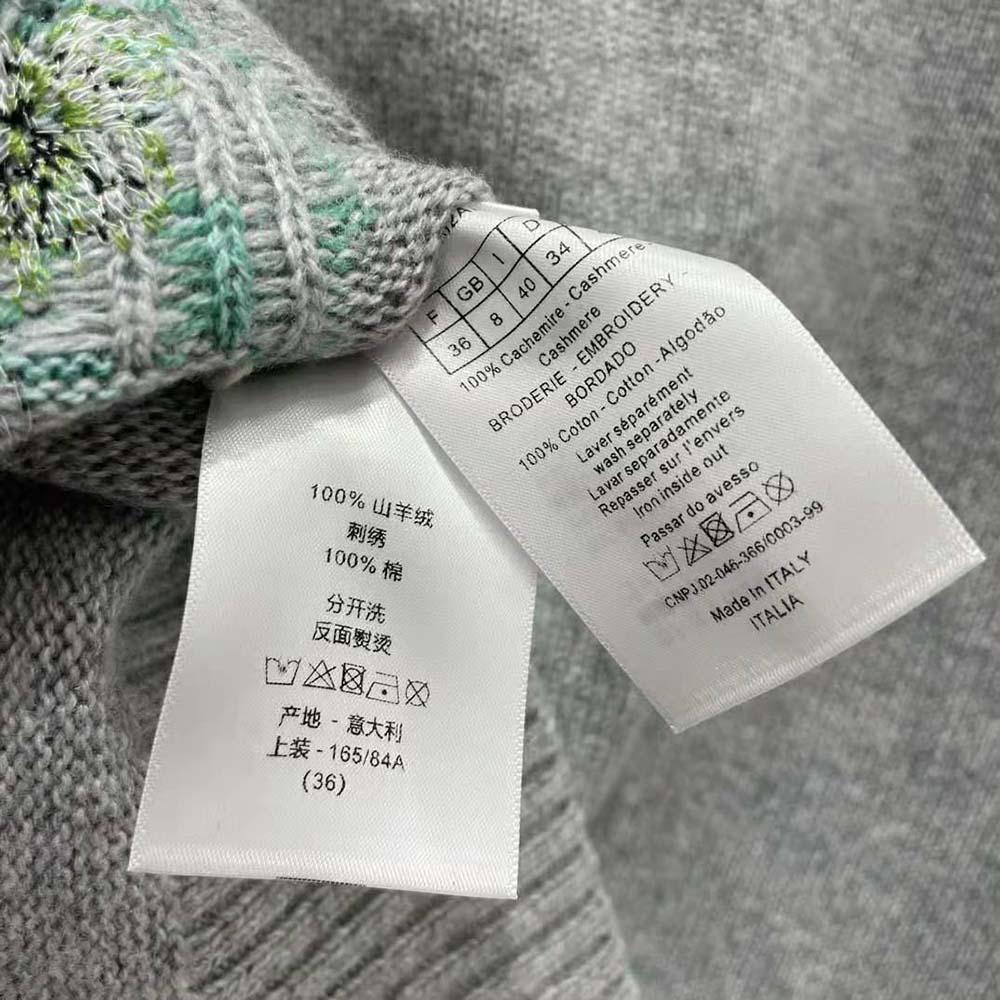 Dior Women Embroidered Sweater Gray Cashmere Knit with Red Multicolor Florilegio Motif - Image 10