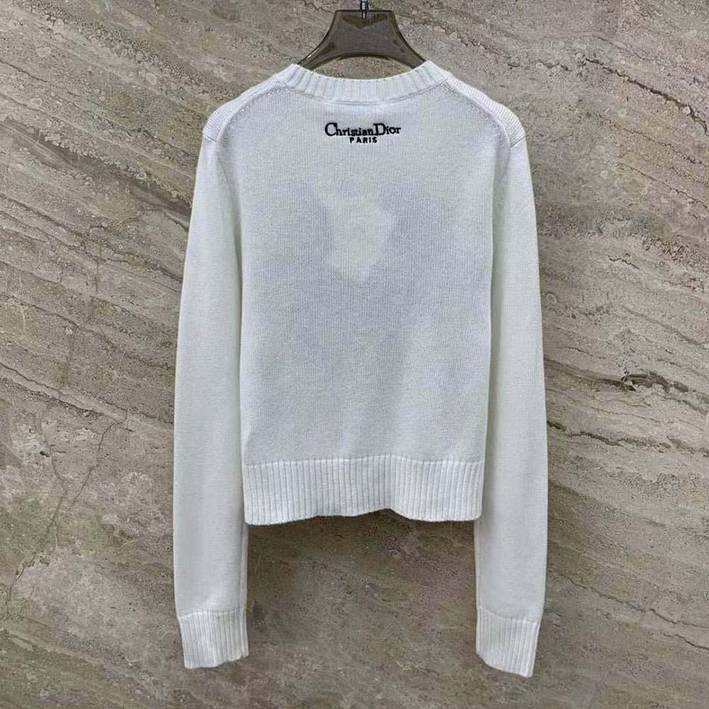 Dior Women Embroidered Sweater White Cashmere Knit with Multicolor Tarot La Roue de la Fortune Motif - Image 3