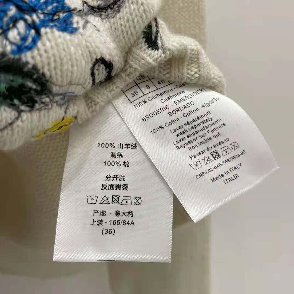 Dior Women Embroidered Sweater White Cashmere Knit with Red Multicolor Florilegio Motif - Image 9