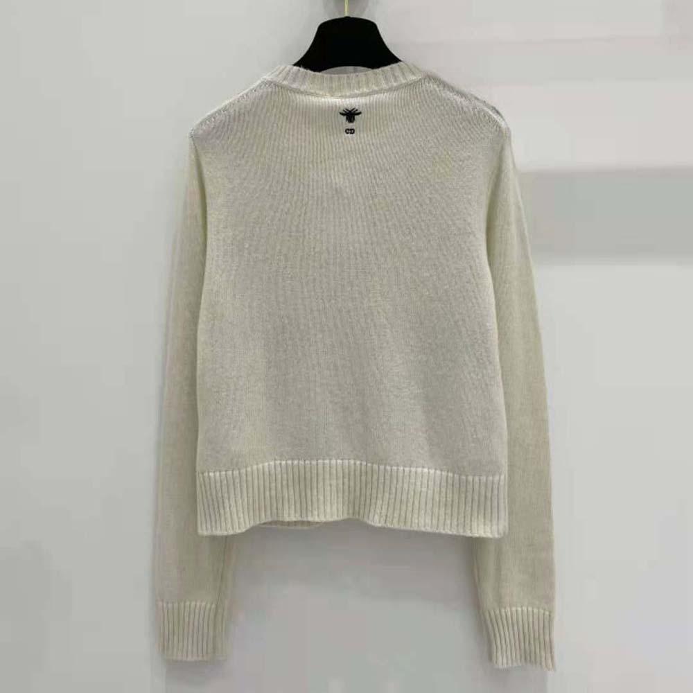Dior Women Embroidered Sweater White Cashmere Knit with Red Multicolor Florilegio Motif - Image 3