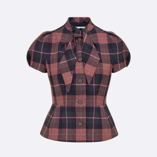 Dior Women Fitted Short-Sleeved Jacket Pink, Gray and White Check'n'Dior Virgin Wool