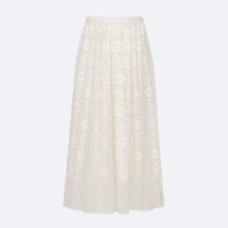 Dior Women Flared Mid-Length Skirt Ecru Technical Cotton Lace with Star Motif