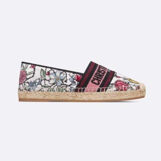 Dior Women Granville Espadrille White Multicolor Florilegio Embroidered Cotton