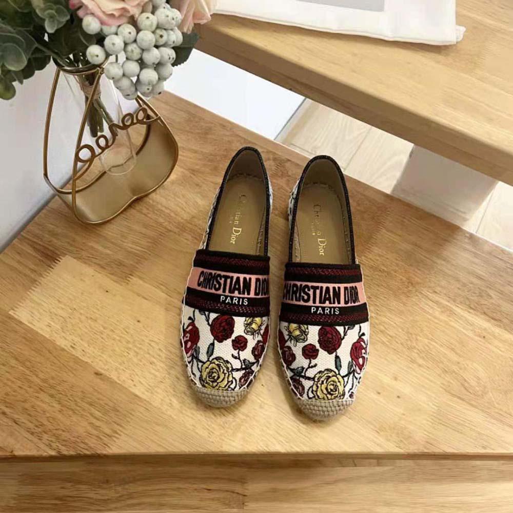 Dior Women Granville Espadrille White Multicolor Florilegio Embroidered Cotton - Image 3