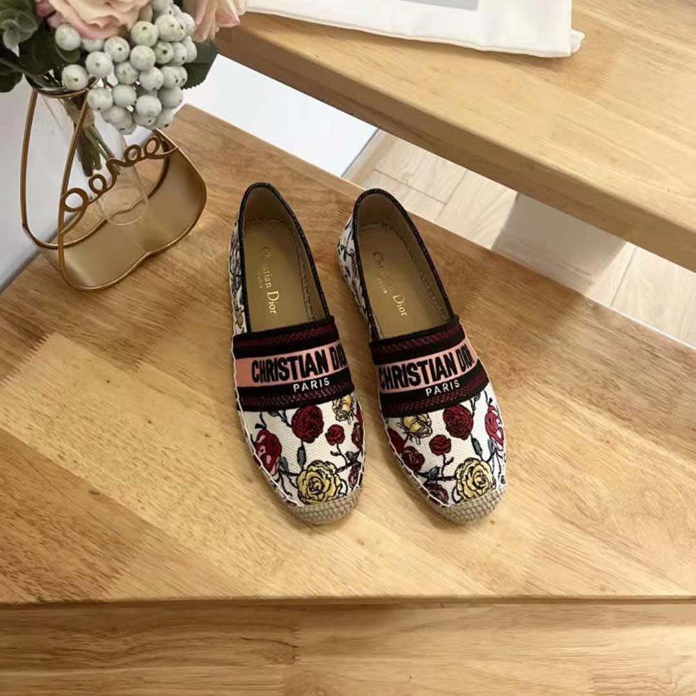 Dior Women Granville Espadrille White Multicolor Florilegio Embroidered Cotton - Image 2