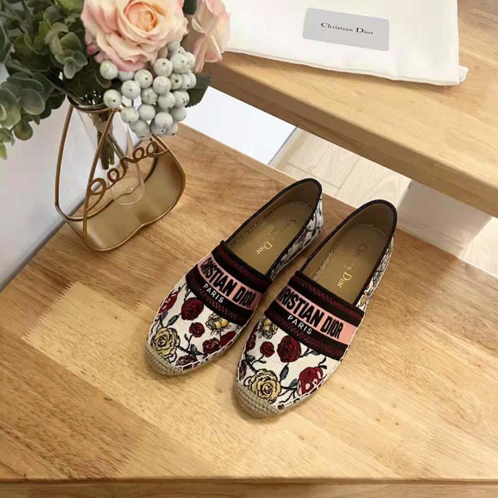Dior Women Granville Espadrille White Multicolor Florilegio Embroidered Cotton - Image 4