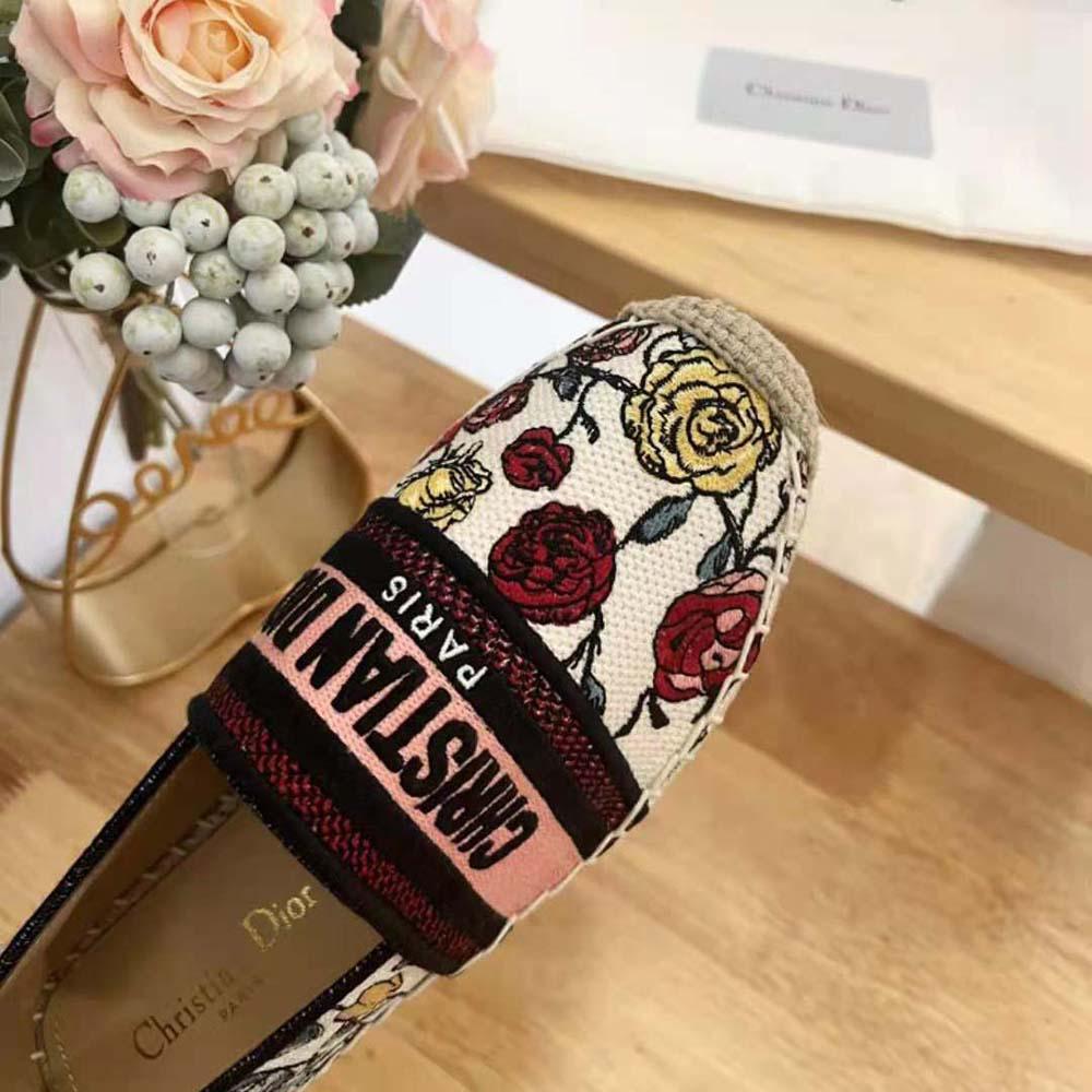 Dior Women Granville Espadrille White Multicolor Florilegio Embroidered Cotton - Image 7