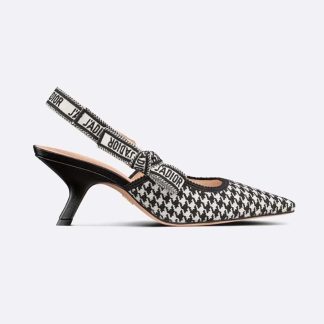 Dior Women J'Adior Slingback Pump Black and White Micro-Houndstooth Embroidered Cotton