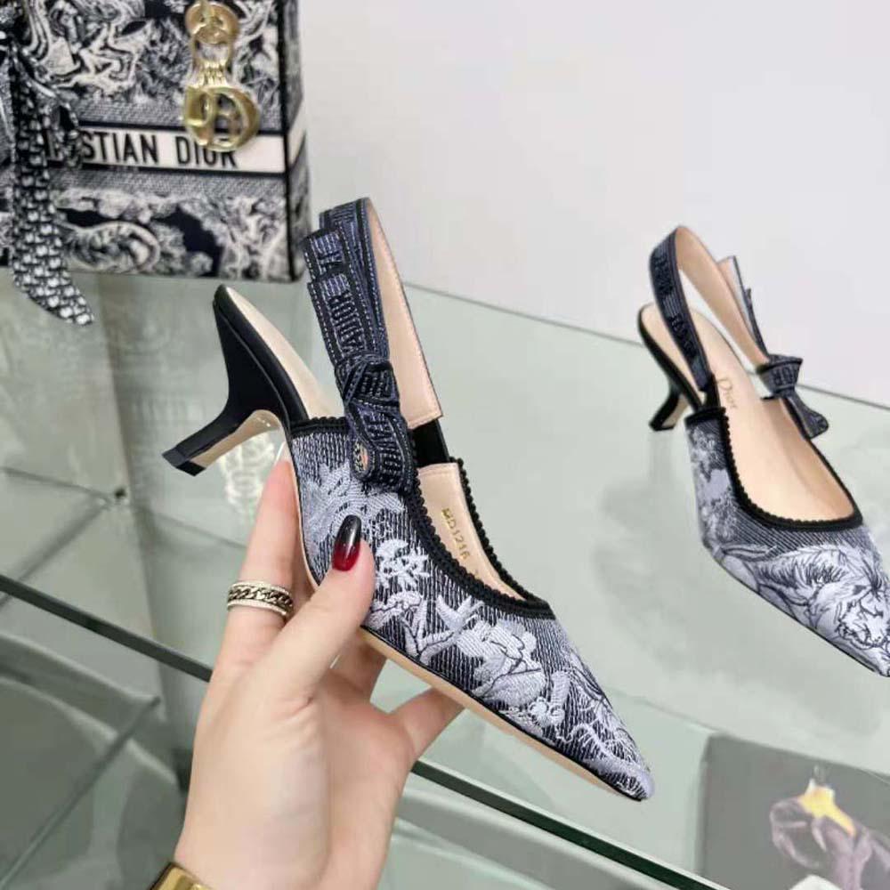 Dior Women J'Adior Slingback Pump Blue Multicolor Embroidered Denim - Image 4