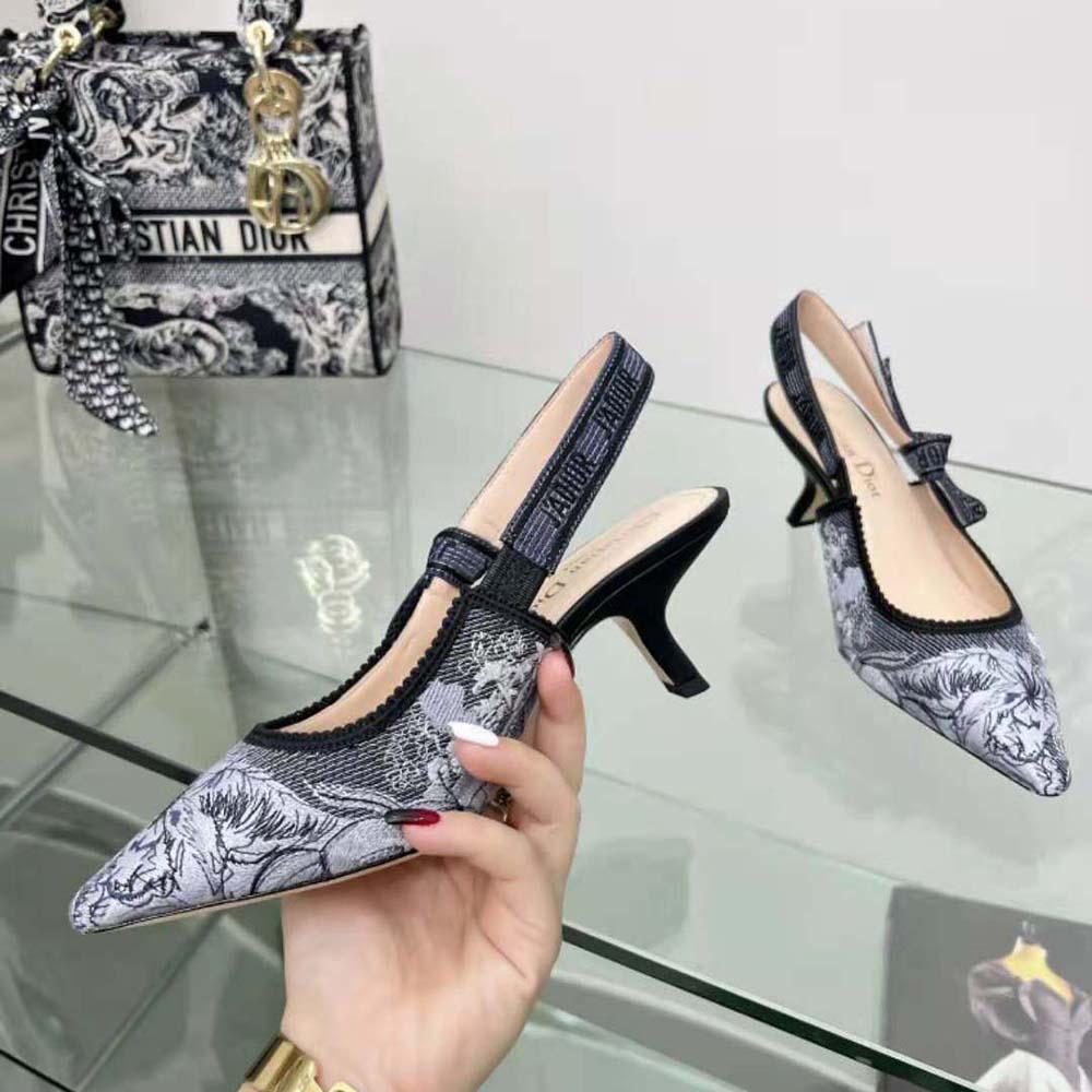 Dior Women J'Adior Slingback Pump Blue Multicolor Embroidered Denim - Image 6
