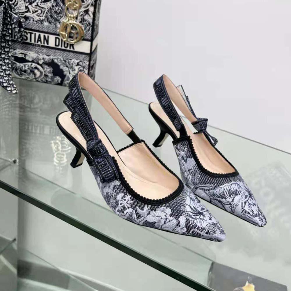 Dior Women J'Adior Slingback Pump Blue Multicolor Embroidered Denim - Image 2