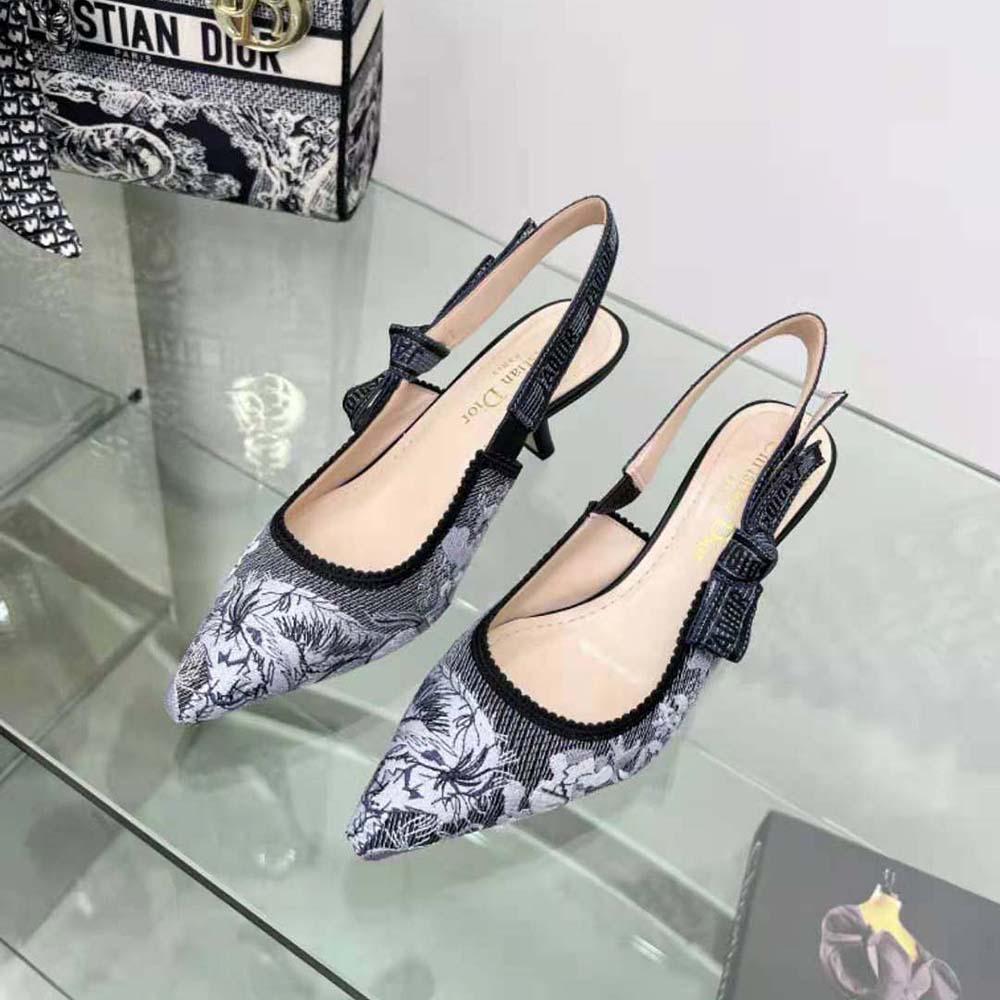 Dior Women J'Adior Slingback Pump Blue Multicolor Embroidered Denim - Image 3
