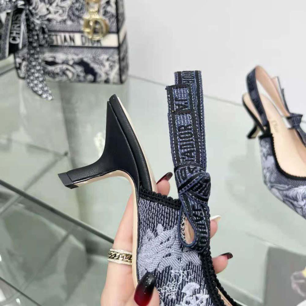 Dior Women J'Adior Slingback Pump Blue Multicolor Embroidered Denim - Image 9