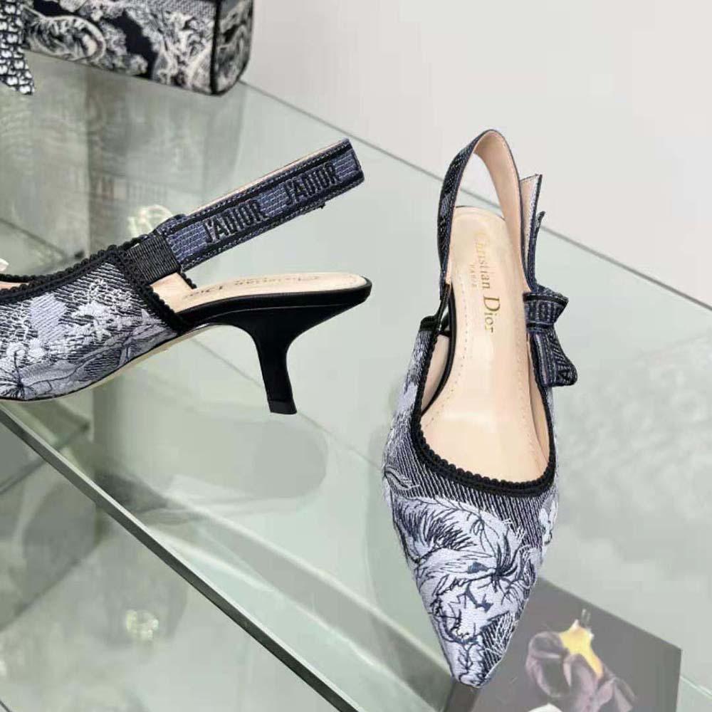 Dior Women J'Adior Slingback Pump Blue Multicolor Embroidered Denim - Image 7
