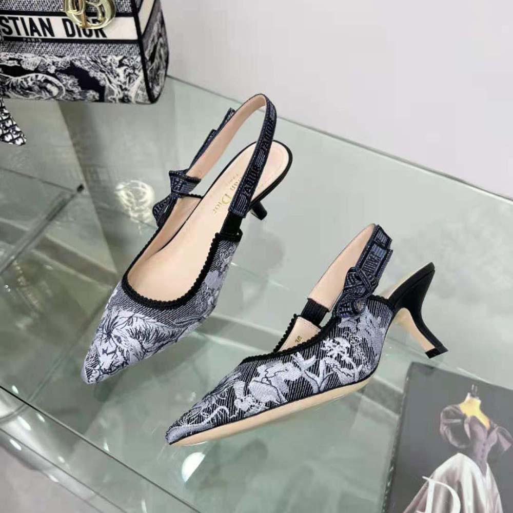 Dior Women J'Adior Slingback Pump Blue Multicolor Embroidered Denim - Image 5