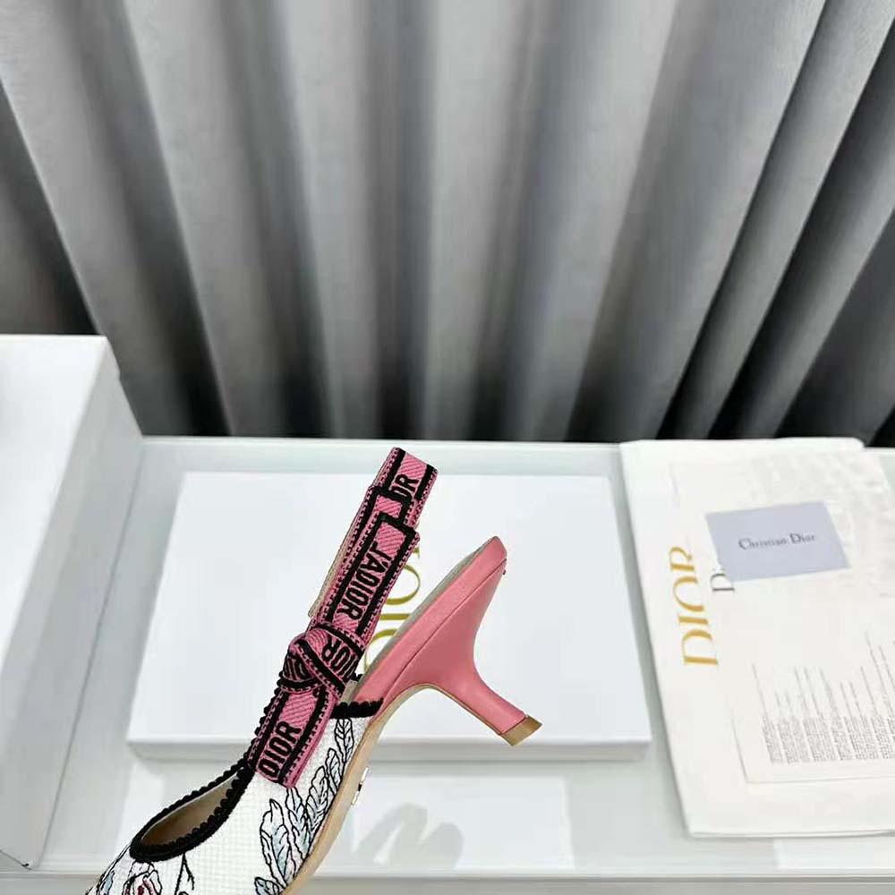 Dior Women J'Adior Slingback Pump Pink Multicolor Florilegio Embroidered Cotton - Image 9