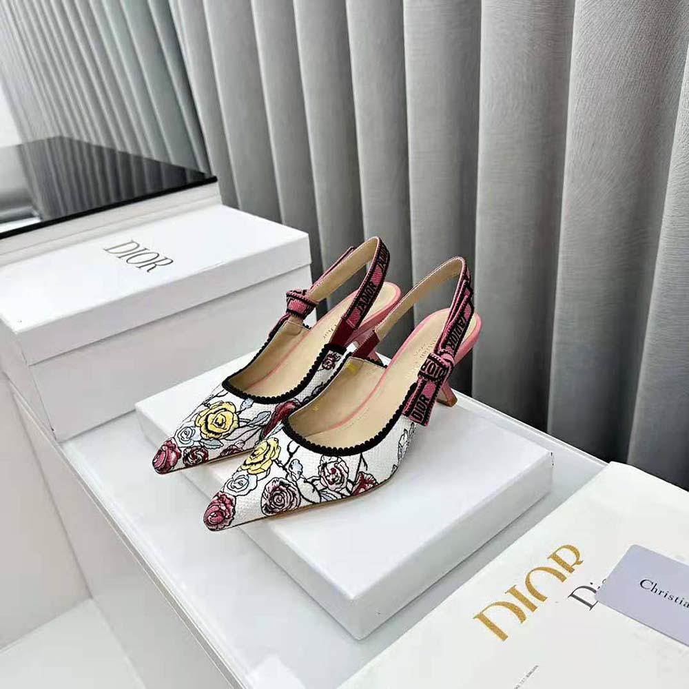 Dior Women J'Adior Slingback Pump Pink Multicolor Florilegio Embroidered Cotton - Image 3