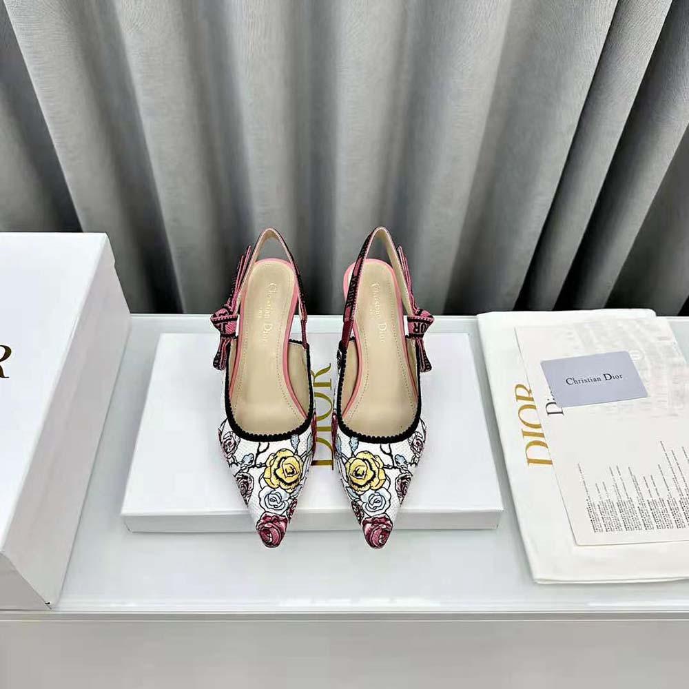 Dior Women J'Adior Slingback Pump Pink Multicolor Florilegio Embroidered Cotton - Image 2