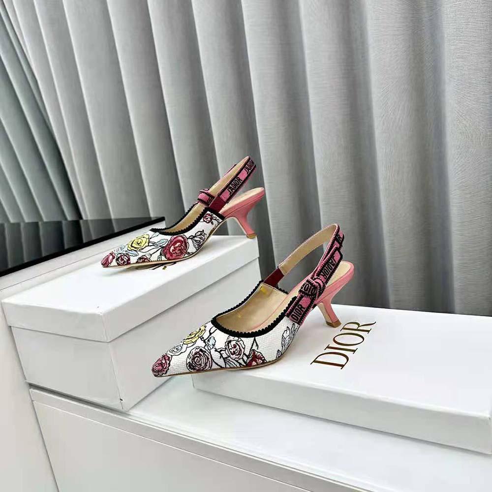 Dior Women J'Adior Slingback Pump Pink Multicolor Florilegio Embroidered Cotton - Image 5
