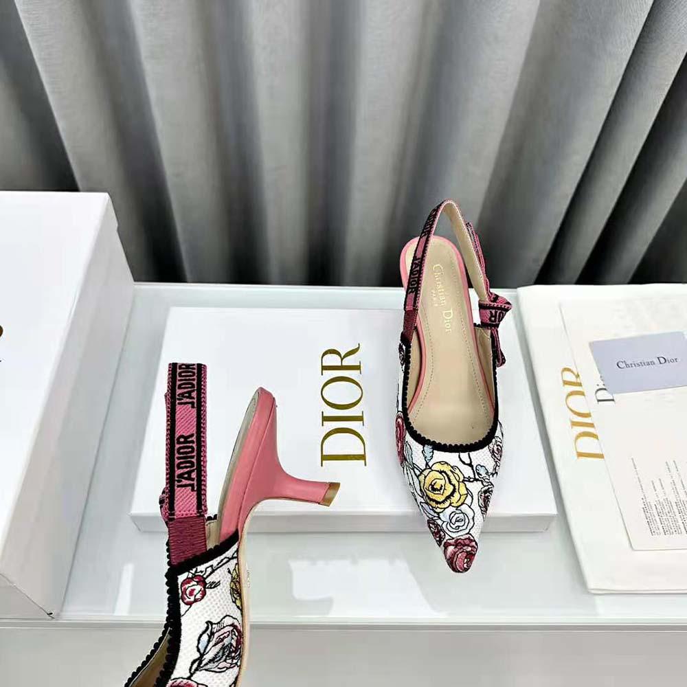 Dior Women J'Adior Slingback Pump Pink Multicolor Florilegio Embroidered Cotton - Image 8