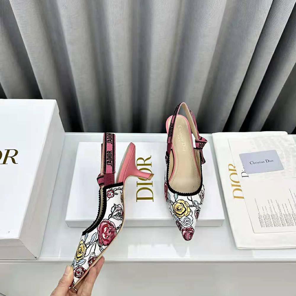 Dior Women J'Adior Slingback Pump Pink Multicolor Florilegio Embroidered Cotton - Image 7