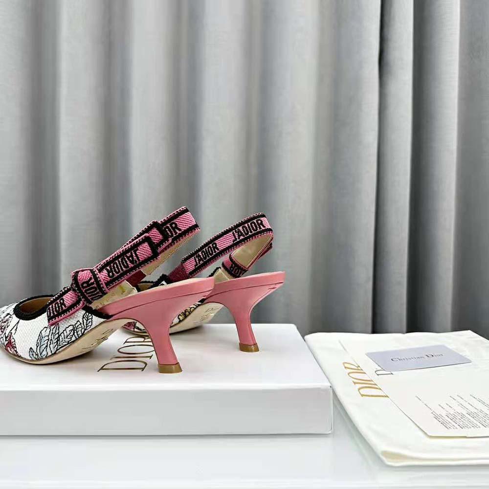 Dior Women J'Adior Slingback Pump Pink Multicolor Florilegio Embroidered Cotton - Image 10