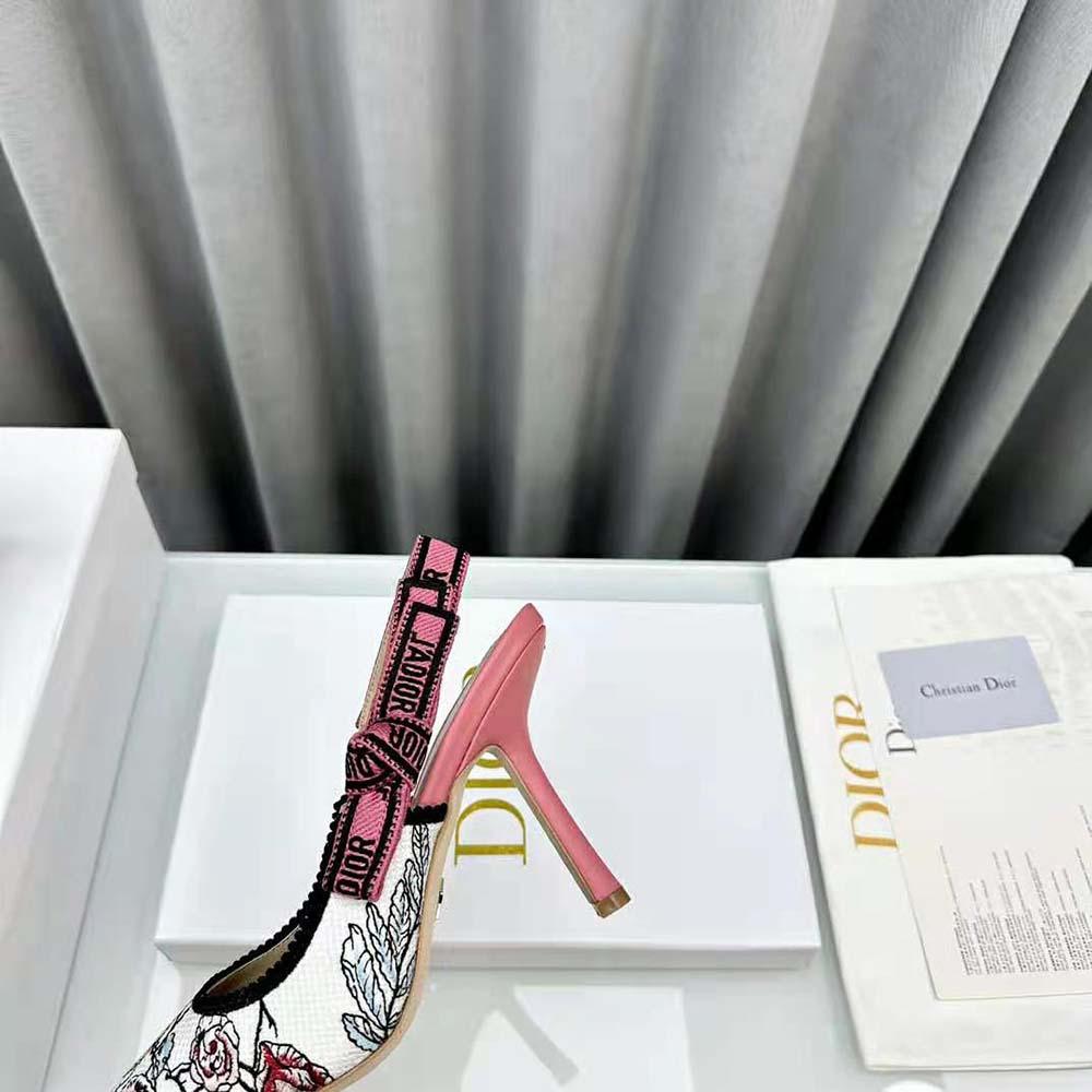 Dior Women J'Adior Slingback Pump White Multicolor Florilegio Embroidered Cotton - Image 9