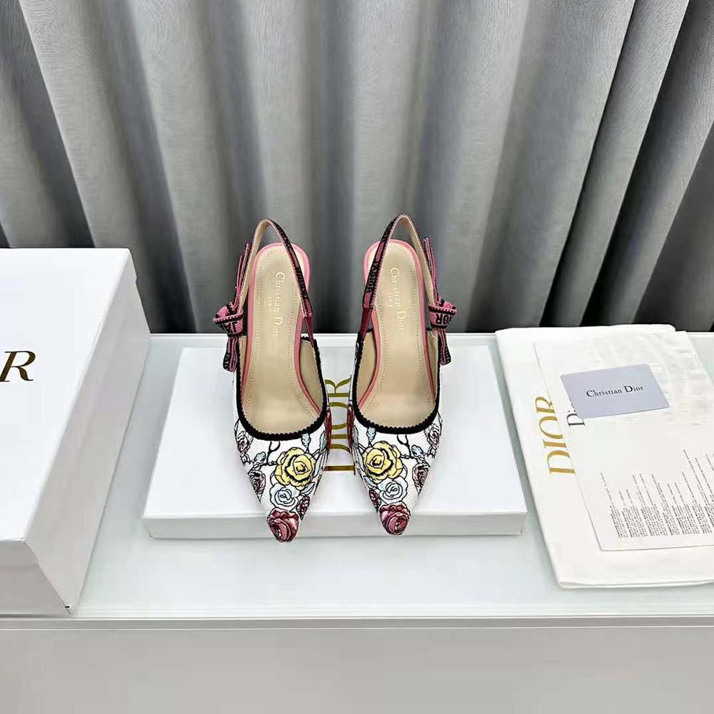 Dior Women J'Adior Slingback Pump White Multicolor Florilegio Embroidered Cotton - Image 2